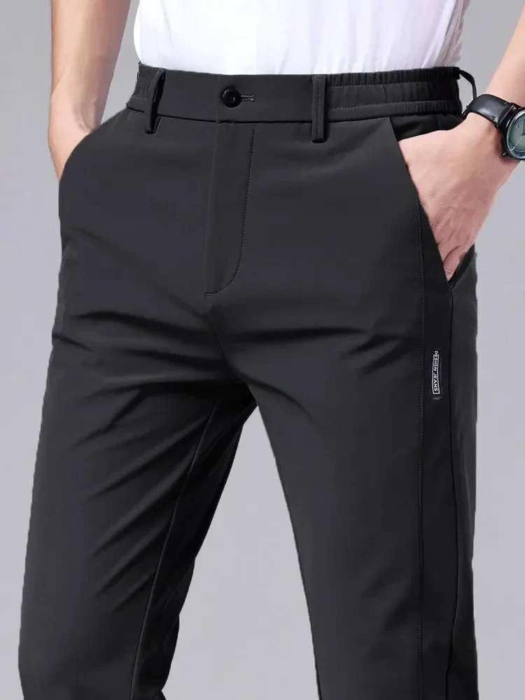

Summer New Business Ice Silk Pants Straight Elastic Waist Trousers Breathable Simple Male Clothing Casual Suit Pants