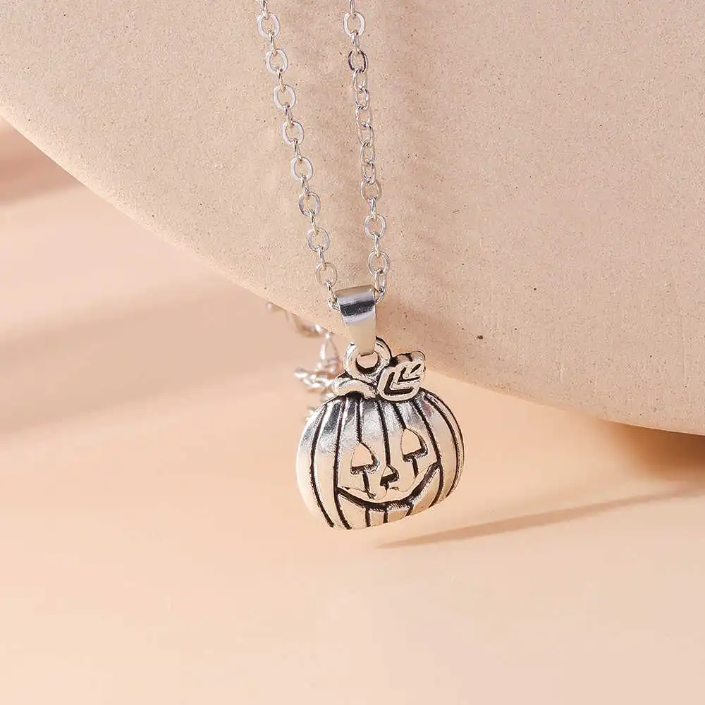 Aihua Retro Punk Legierung Skelett Kürbis Anhänger Halskette Halloween Schädel Halskette für Frauen Männer Teen Party Schmuck Geschenke – Detail 3