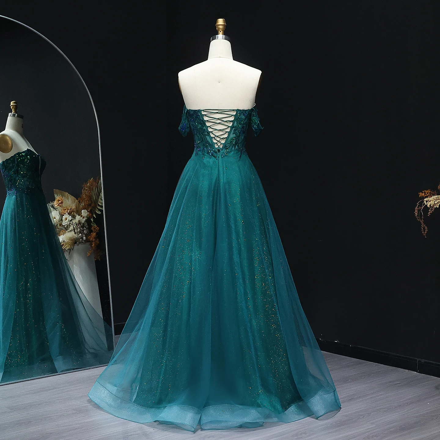 Sharon disse verde esmeralda a linha fora do ombro 2025 longo sem costas com rendas vestidos de festa de noite para mulher sh224 personalizado