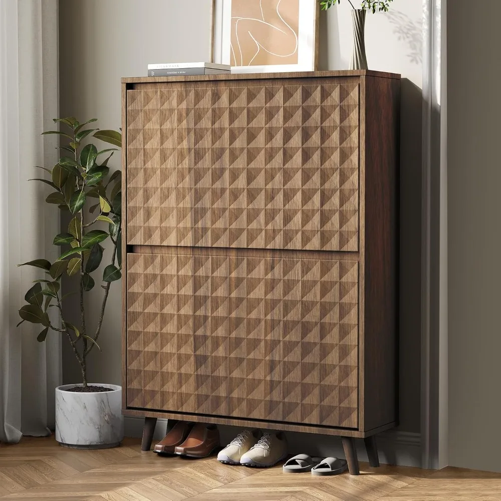 

Shoe Storage Cabinet - Shoes Cabinet Storage, Shoe Rack with Diamond Pattern Panel, Shoes Organizer with 2 Flip Drawers, Freesta