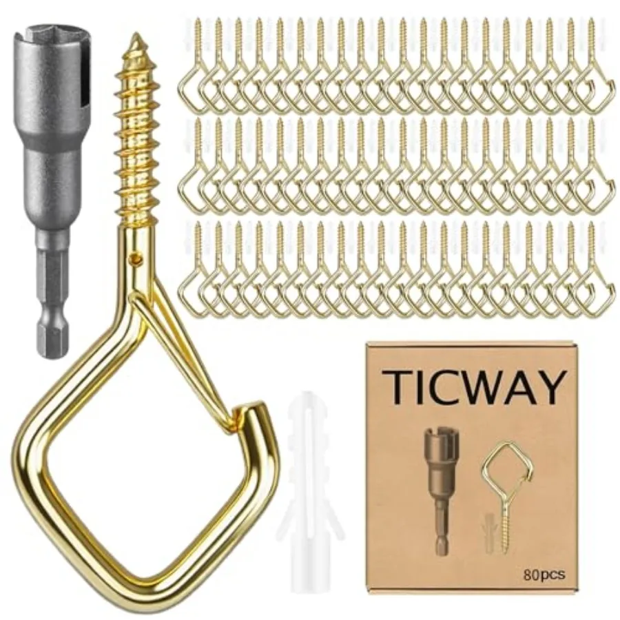 Pcs Outdoor Hooks for String Lights, Screw Hooks for Hanging Plants, Ceiling Hooks with Safety Buckle, Square Hanger for Wind C