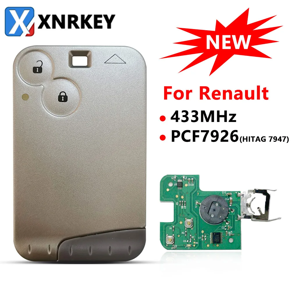 Xrrkey 2 Tombol Kartu Kunci Pintar PCF7926 Chip 433Mhz untuk Kunci Mobil Jarak Jauh Renault Laguna Tanpa Logo Tanpa Kata-kata