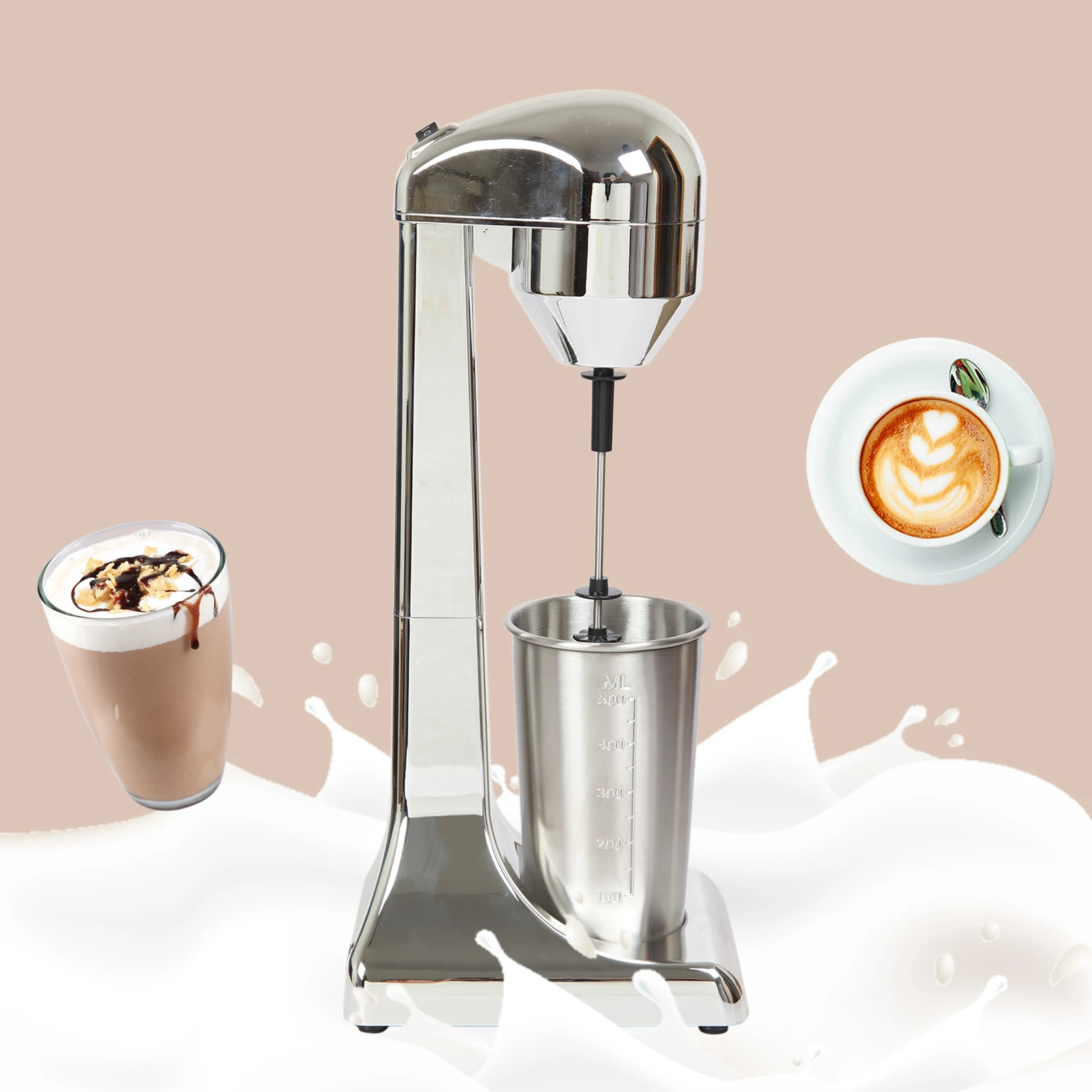 Milchshake-Maker – Elektrische Hochgeschwindigkeits-Milchshake-Maschine mit 23000 U/min Motor aus reinem Kupfer, zwei Tassen im Lieferumfang enthalten (450 ml ABS und 500 ml).