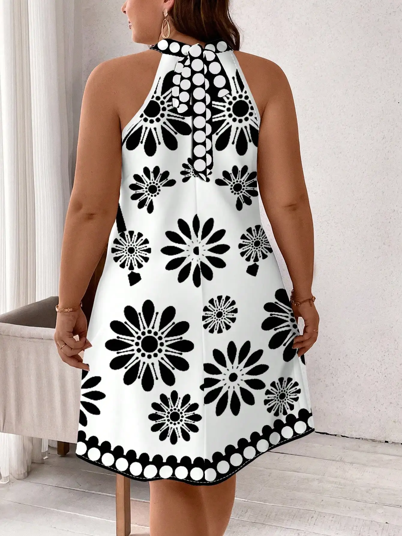 

Casual Floral Halter Mini Dress For Women Summer Chic A-Line Sleeveless