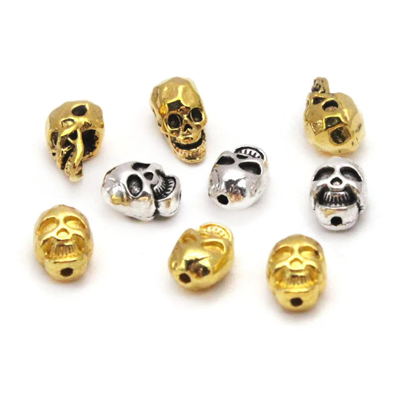 20pcs/lot Antique Silver Gold Plated Skull Bead Metal Spacer Beads Charms DIY Bracelets Beaded for Jewelry Making Accessories