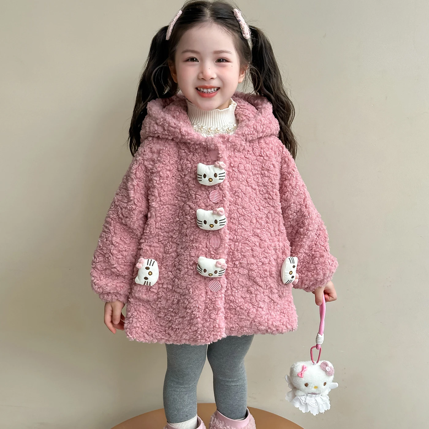 

Детское пальто из овечьей шерсти для девочек, осенне-зимняя новая детская меховая куртка с капюшоном из мультфильма, модная однобортная верхняя одежда из плотного флиса