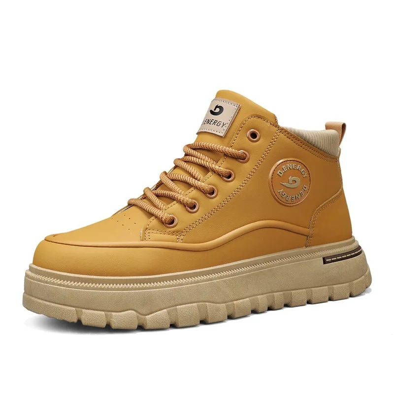 Men's Autumn Winter High-Top Thick-Soled Ankle Boots Trendy Outdoor Workwear Leather Casual Sports Shoes
