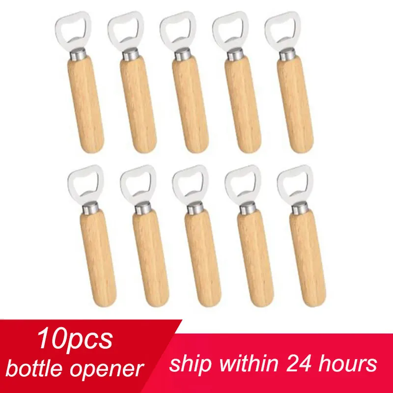 

Wine Opener 10Pcs/Set Bartender Bottle Opener Rubber Wood Handheld Wine Beer Soda Glass Cap Bottle Opener for Home Kitchen Bar