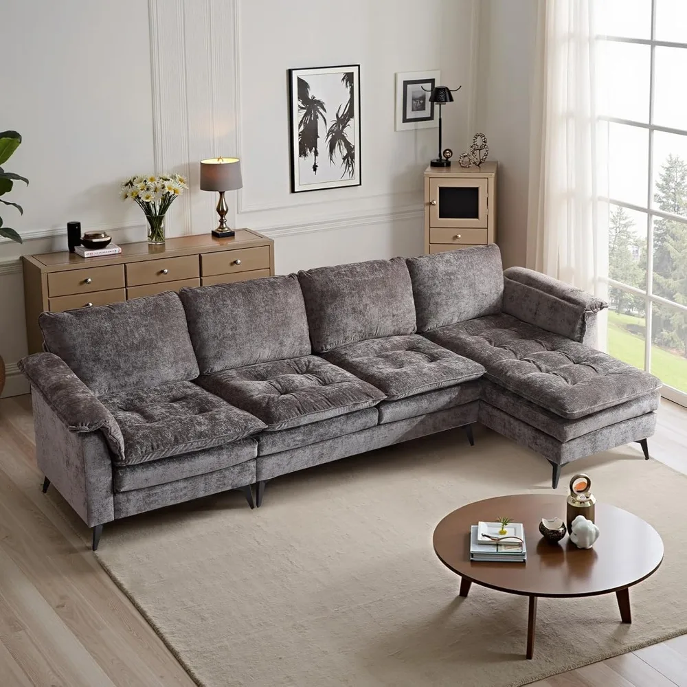 

129” Oversized L-Shaped Cloud Sectional Sofa, Memory Foam Couch with Reversible Chaise Lounge, Comfy Couch with Double-Layer De