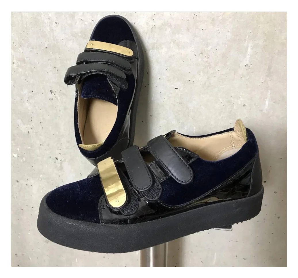 

Black Leather Slip On Sneakers Unisex Sizehook Loop Flats Platform Casual Shoes Low Top Female Shoe Euro Size 38-47