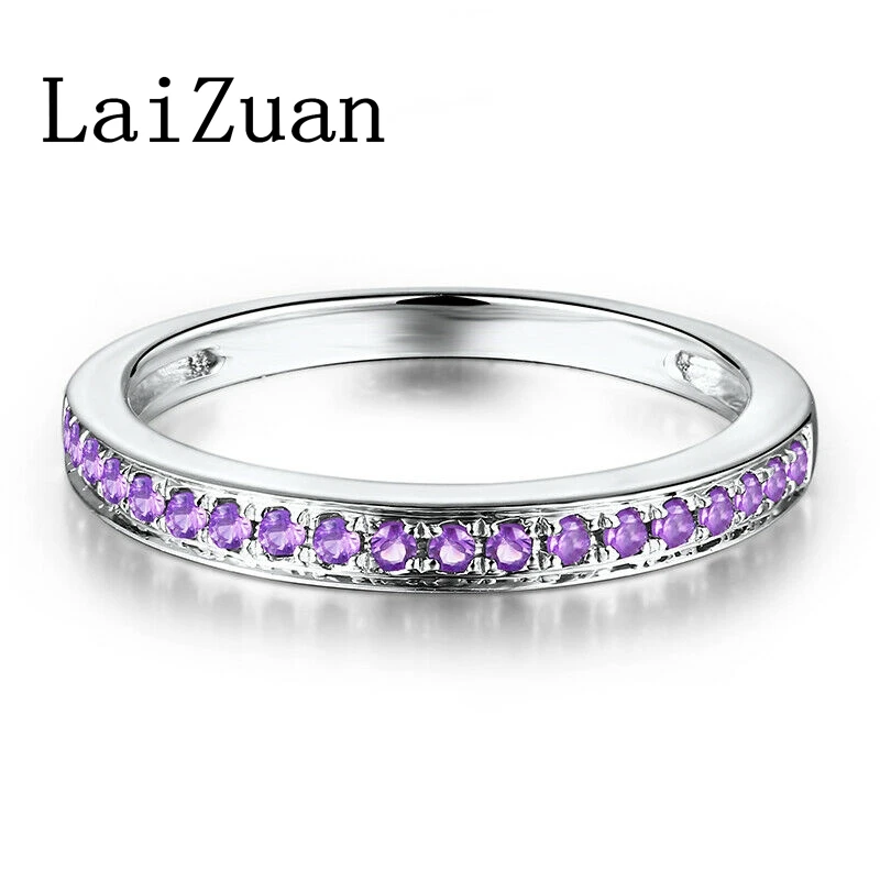 

LaiZuan Solid 18K AU750 White Gold Round Genuine Natural Amethyst Engagement Ring Matching Band for Women Gifts