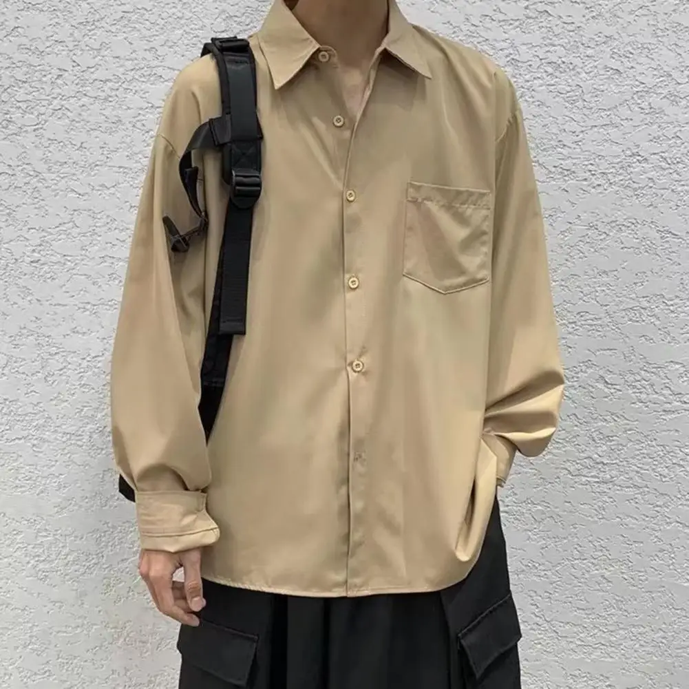 

Spring Shirt Japanese Style Men's Spring/fall Shirt with Turn-down Collar Loose Fit Single-breasted Design for Young