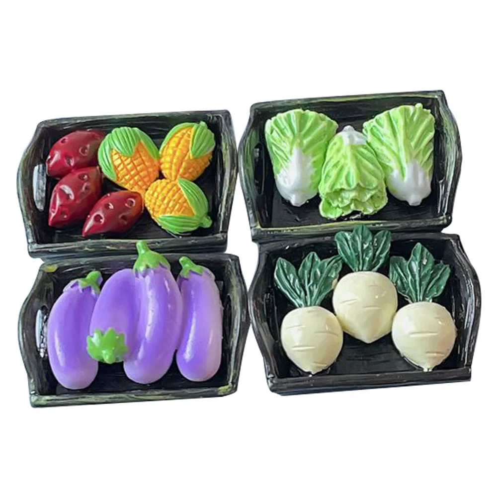 4pcs 수지 소형 야채 바구니 하우스 액세서리 장식 모델 사랑스러운 미니 바구니 미니에 대한 마이크로 풍경
