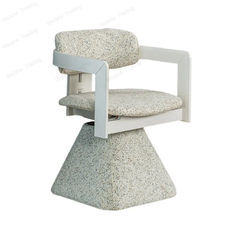 360 ° rotating solid wood makeup stool light luxury high-grade cream style cloakroom fabric dressing chair