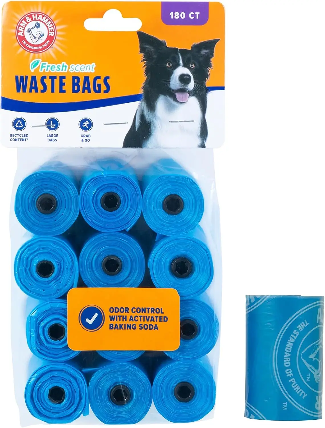 Durable Disposable Dog Waste Bags with Baking Soda, 180 Count, 9x14 Inches, Blue