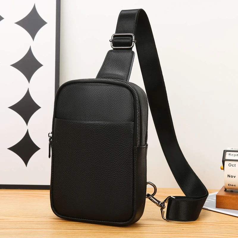 

Кожаная сумка через плечо для мужчин, нагрудная сумка на одно плечо, верхний слой из воловьей кожи, сумка для мобильного телефона, повседневная сумка на молнии, bolso 슬링 hamm SAC