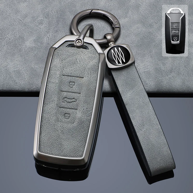 

Zinc Alloy + Leather Car Key Cover Case for VW Volkswagen Touareg 2018 2019 2020 2021 3 Buttons Keyless Entry Remote Protection