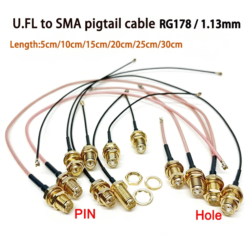 U.FL to SMA Pigtail Cable RG178 1.13mm RF Coaxial Jumper for PCB WiFi 4G Antenna 5-30cm