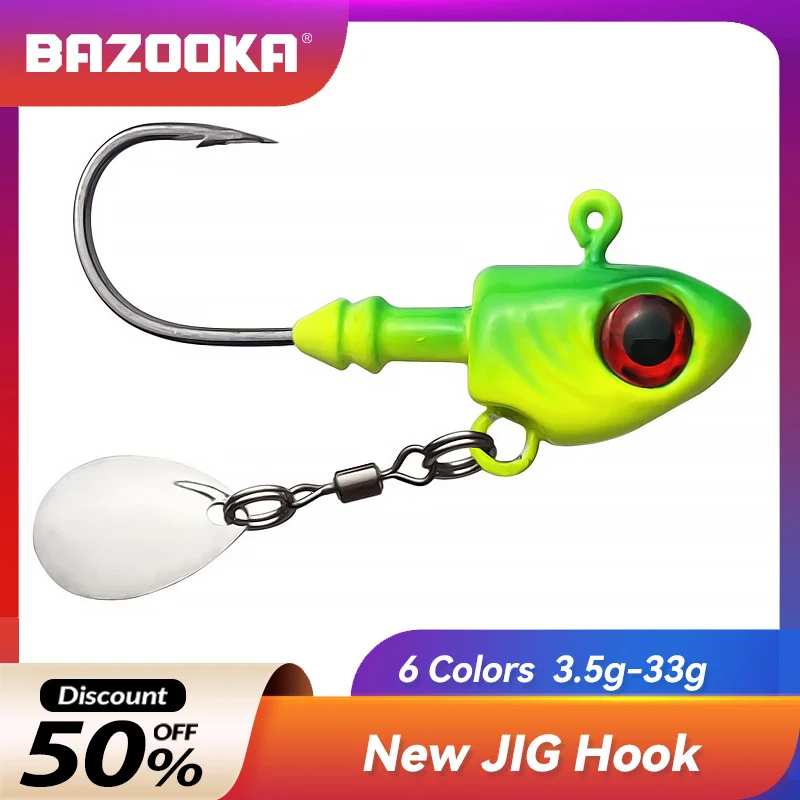 

Bazooka Fish Head Bionic Jig Hook 3.5g/7g/20g/33g Fishing Lure Barbed Soft Worm Lure with Sequins Spoon Noctilucent Pike Bass