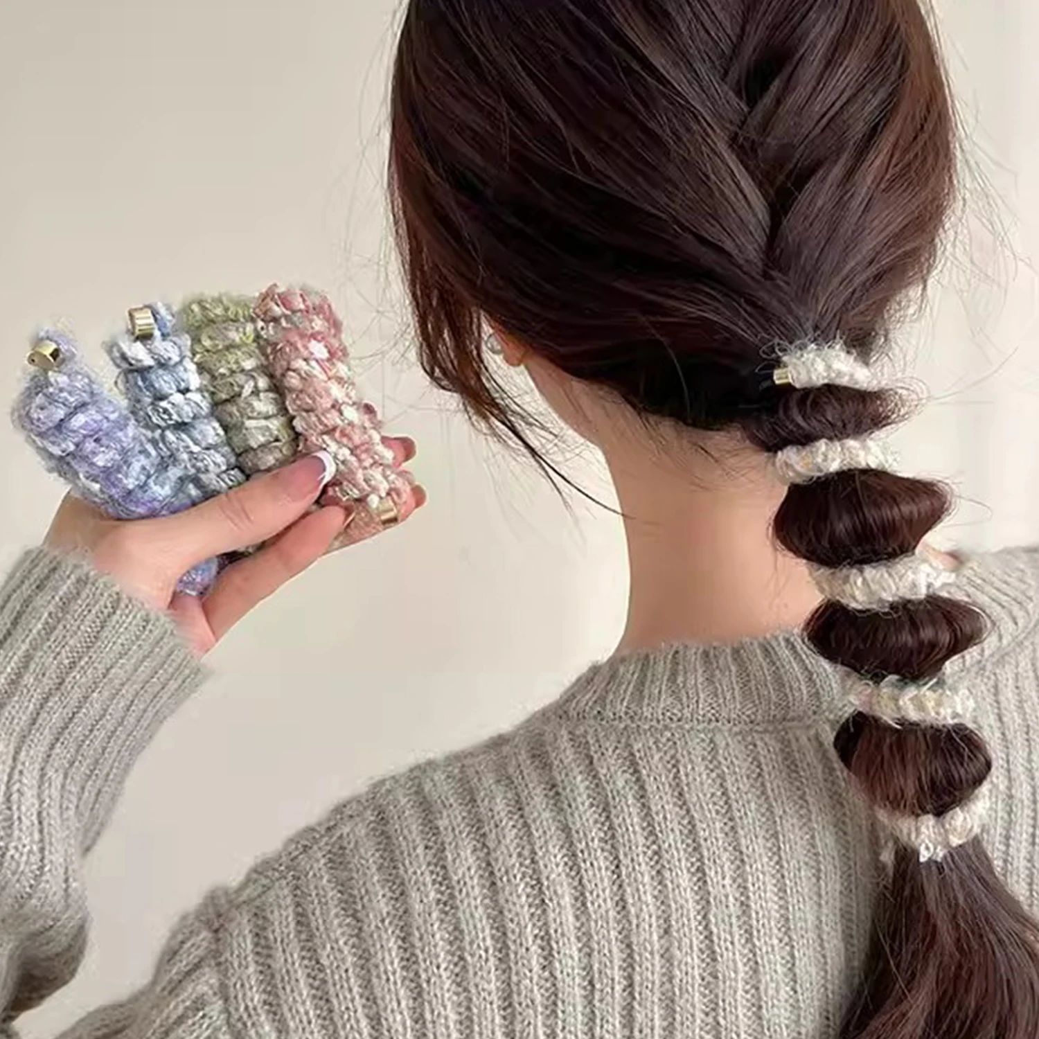 

Fashion Straight Telephone Line Hair Bands For Girls Winter Plush Warm Hair Scrunchies Hair Rope Hair Accessories Ornaments