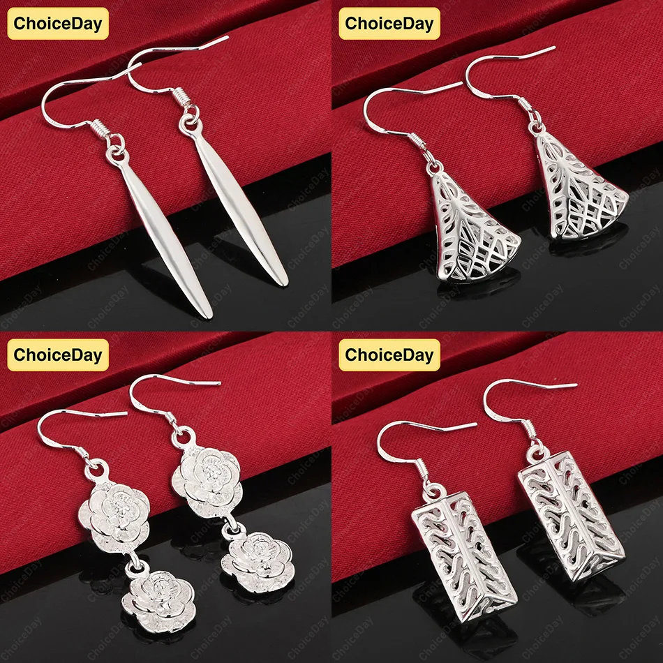 

ChoiceDay 925 Sterling Silver Delicate Rose Geometric Pendant Earrings Women Accessories Wedding Party