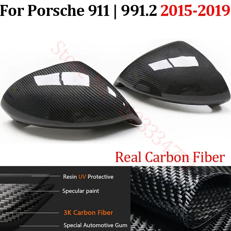 Rearview Mirror Cover For Porsche 911 991.2 2015-2019 Real Carbon Fiber Side Mirror Shells Add on Frame For Left Hand Drive only