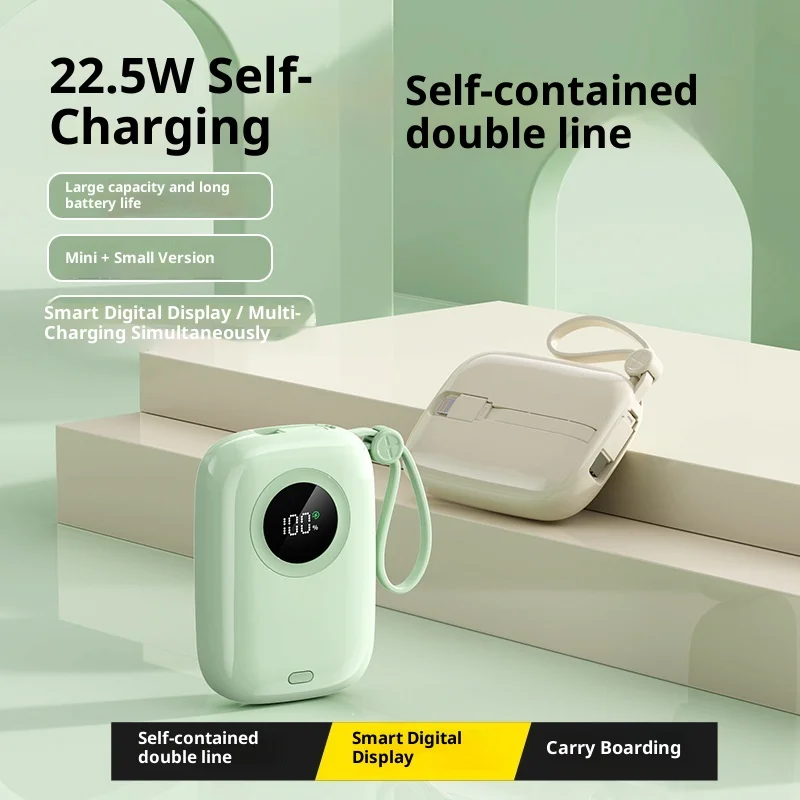 

30W super fast charging built-in corded power bank, compact and portable 20000 mAh ultra-large capacity mobile power supply