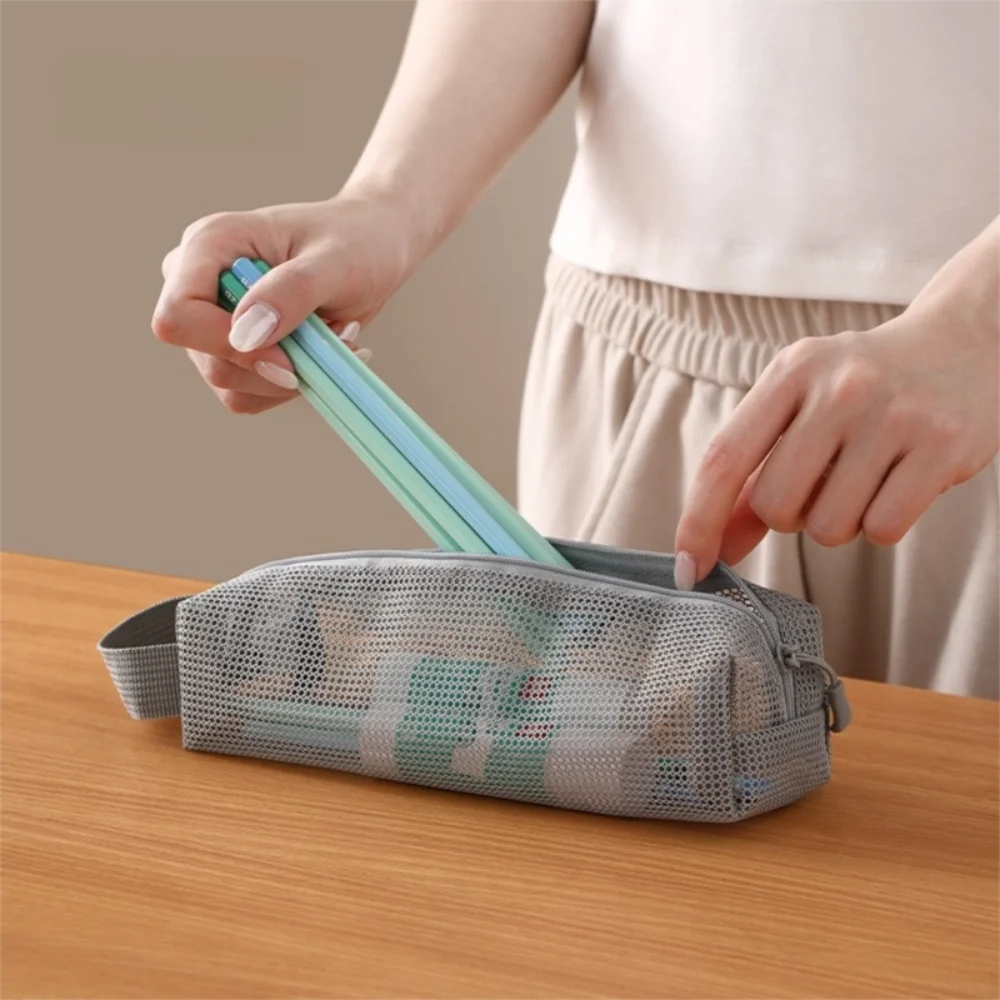 

with Handy Handle Mesh Toiletry Bag Foldable Breathable Toiletry Storage Bag Light Weight Cosmetic Brush Bag Washing Handbag