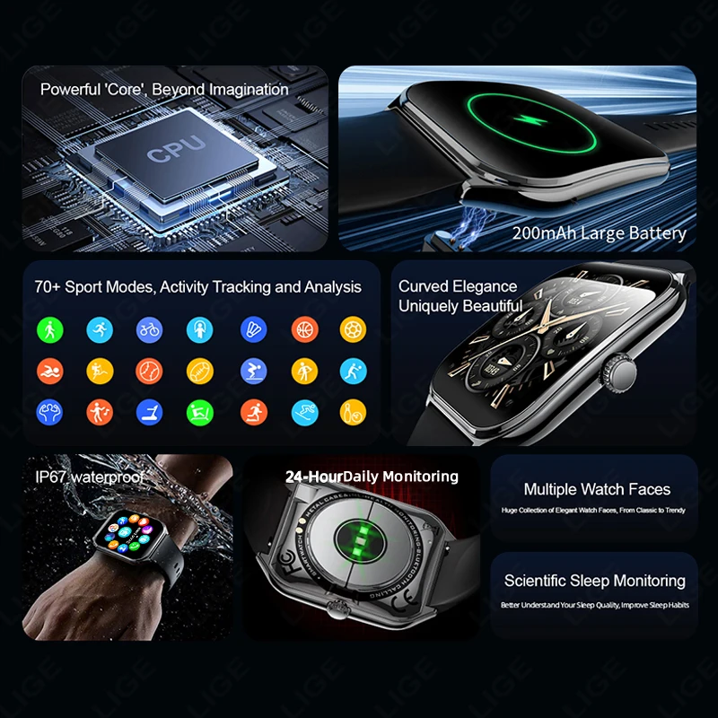 LIGE New Ultra Thin Smart Watch Men 1.96