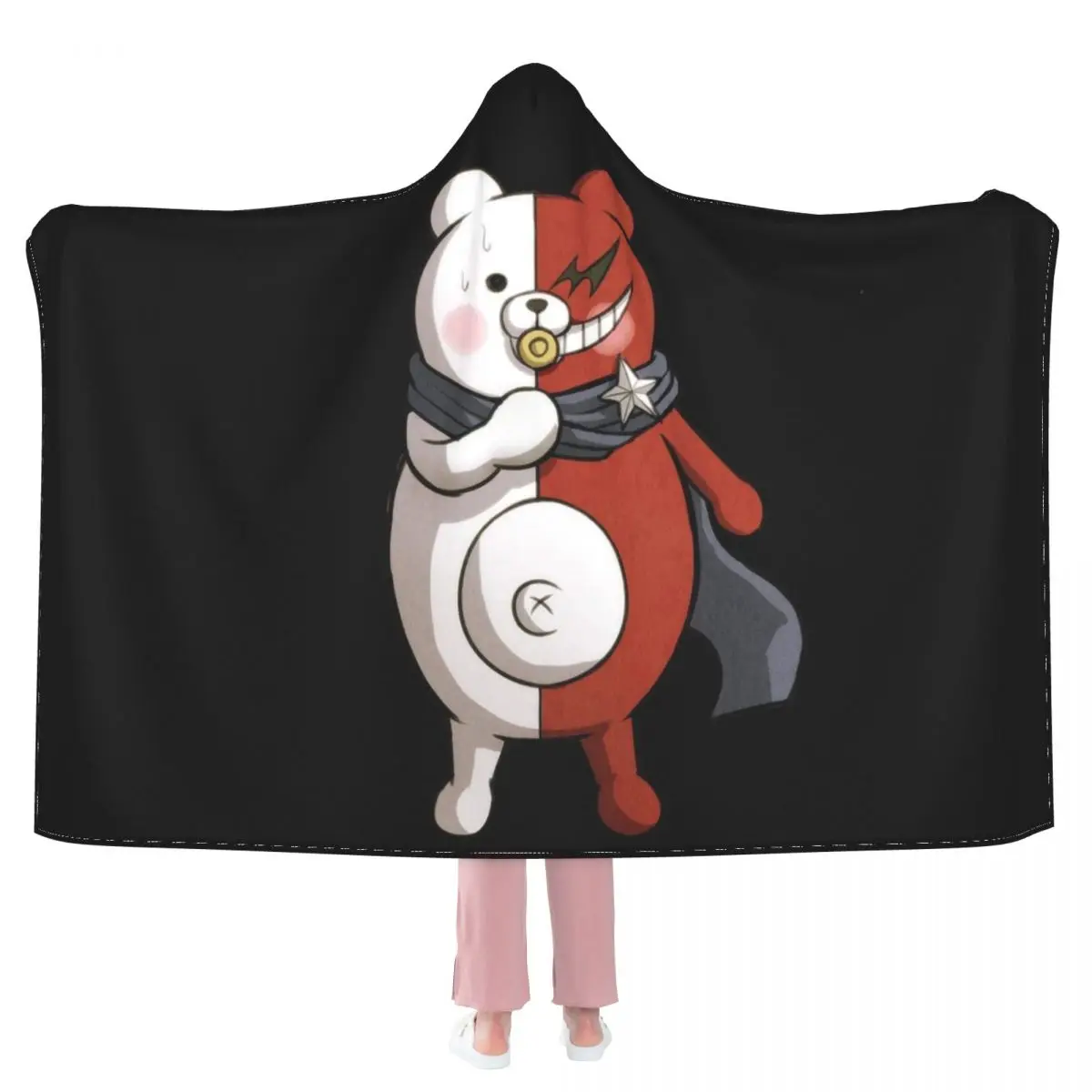 Monokuma Danganronpa Figure Poster Hooded Blanket 3D full print Wearable Blanket Adults Kids style