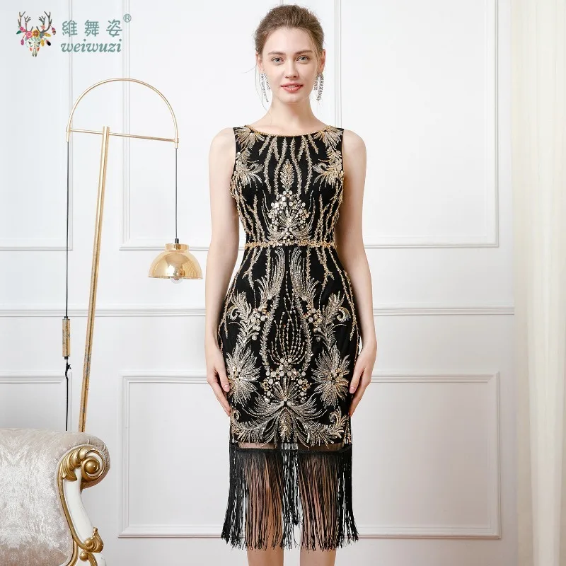 

Вечернее платье с золотой нитью и блестками в стиле ретро, глубоким V-образным вырезом и открытой спиной, вечернее платье без рукавов с завязкой на талии и бахромой в стиле Гэтсби