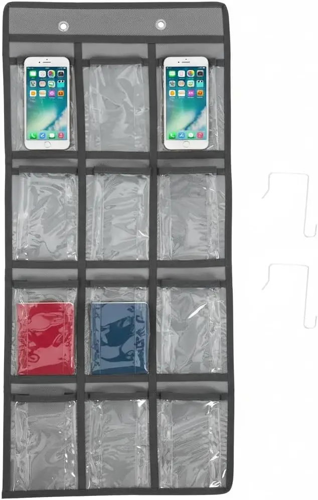 Organizador de Pared Transparente para Teléfonos Celulares y Calculadoras, en Gris
