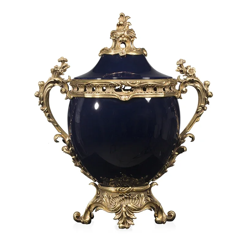 style, home accessories villa living room, ornaments sapphire blue ceramics, retro decorative jars, cover altar table 1700
