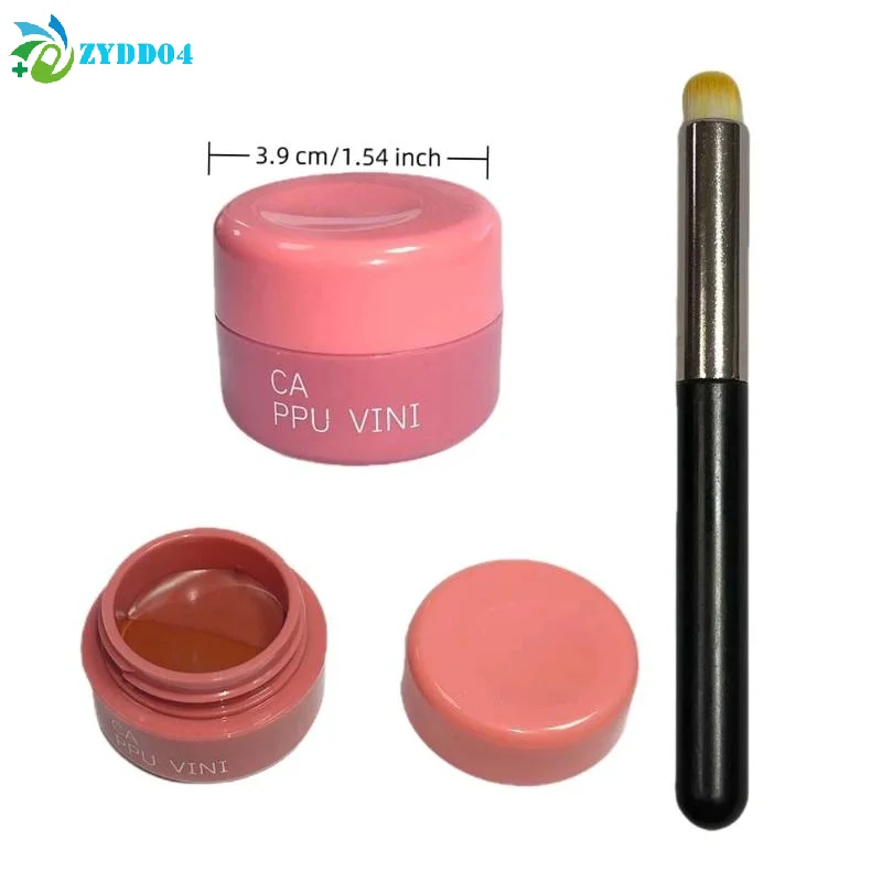1 szt. Cappuvini Kremowy Błotny Błyszczyk w Puszce Długotrwały Wodoodporny Szminka i Kremowy Róż do Policzków z Pędzelkiem do Ust - Rozjaśniający Zestaw do Makijażu