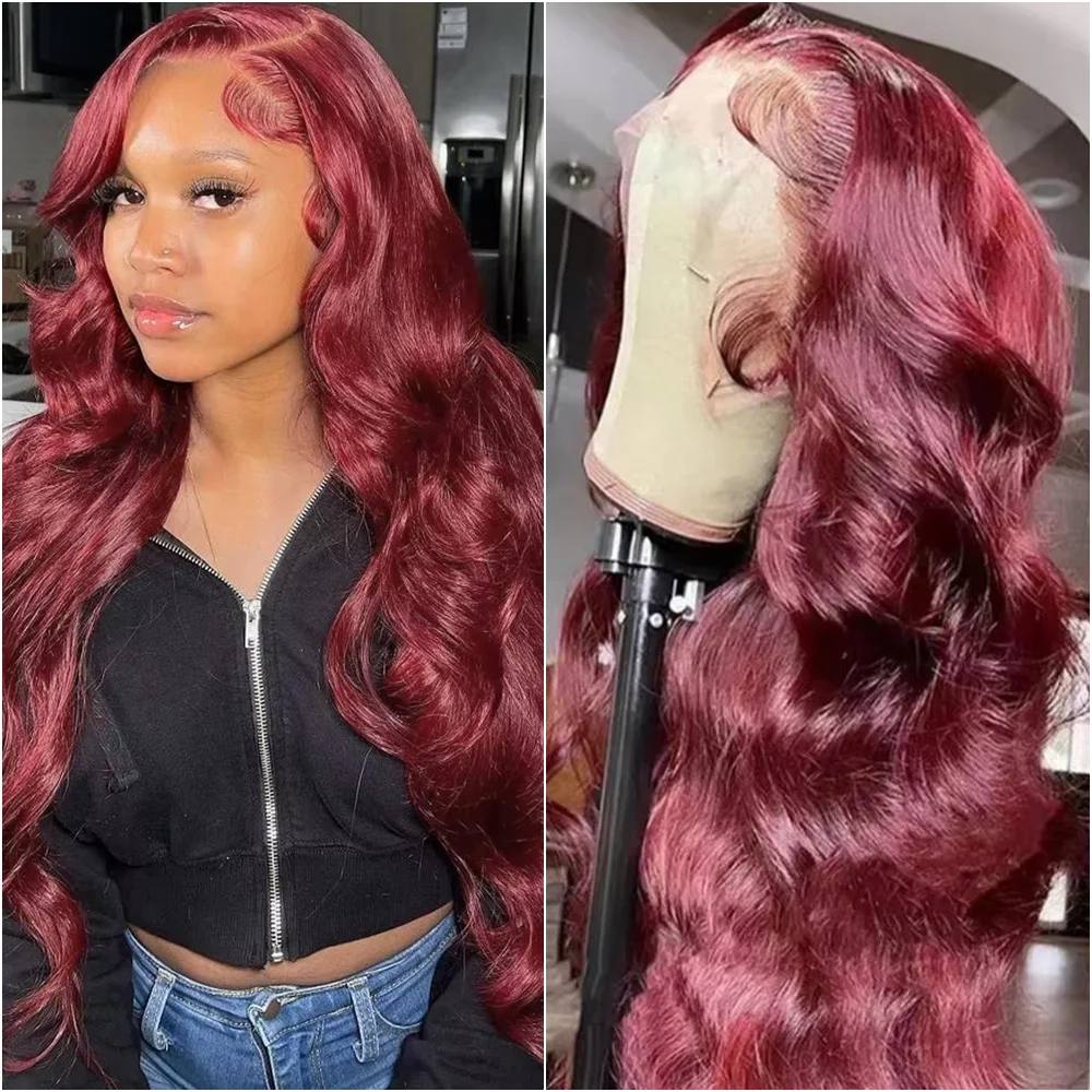 

30 36 Inch 99J Burgundy Body Wave 13x4 Lace Frontal Human Hair Wig 13x6 HD Transparent Lace Front Brazilian Wigs Preplucked