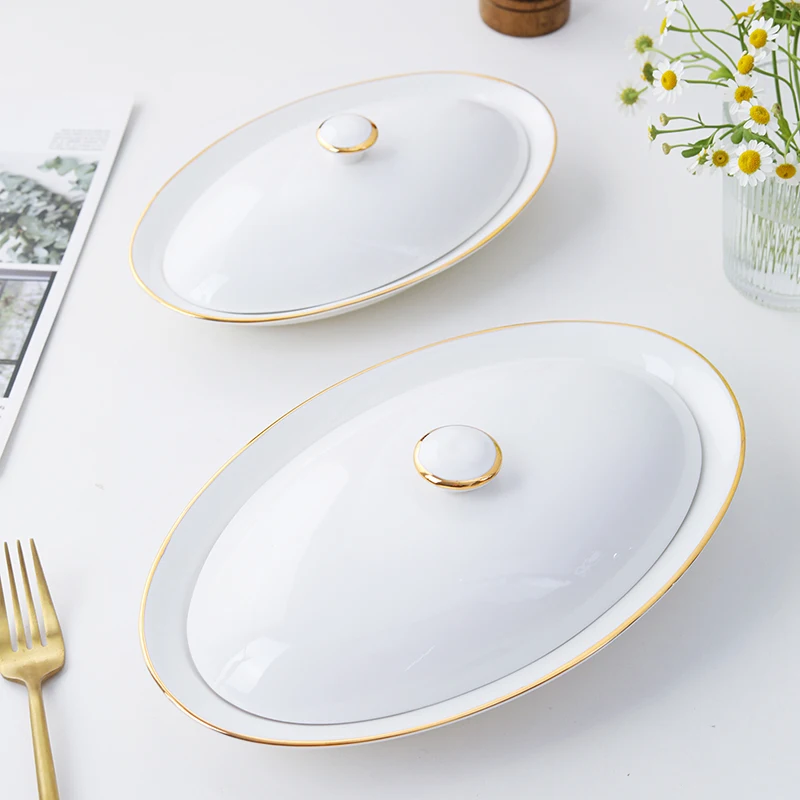 Steamed fish plate Oval plate Abalone sauce  Lo rice Sea cucumber  Ceramic tableware Western plate