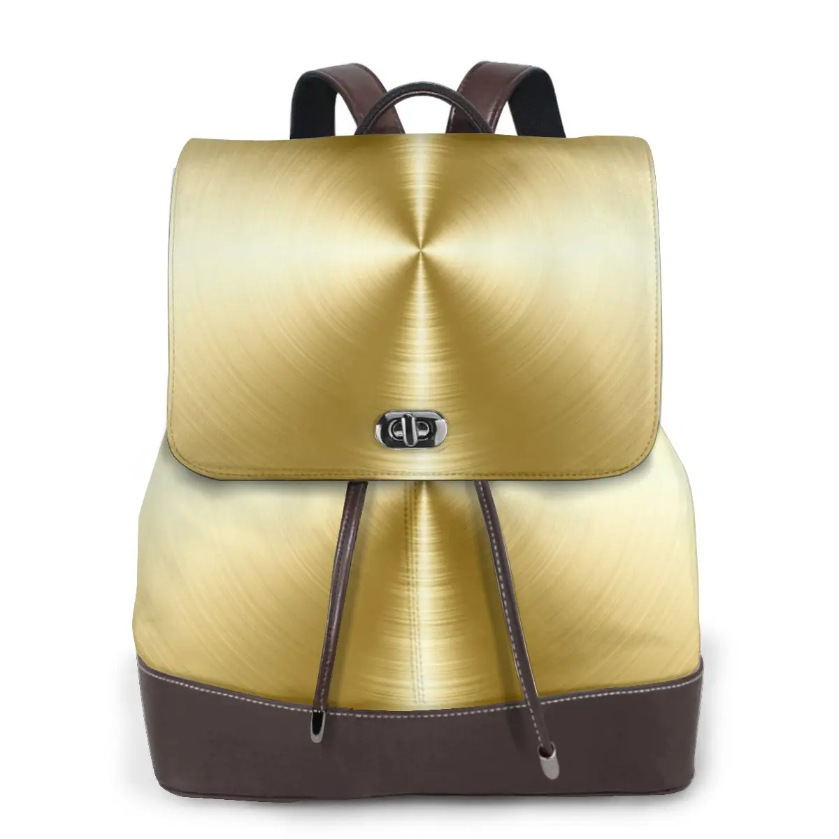 Brushed Gold Radial Metal Bookbag School Student Bags Hiking Travel Daypack for Women Fashion Derma Backpack