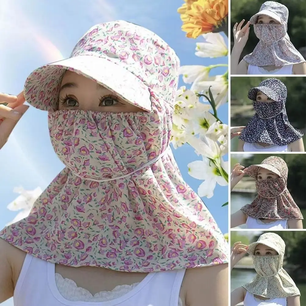 

Portable Ear Flap Women Sun Hat Flower Sun Protection Sunscreen Bucket Hat Baseball Hat UV Protection Tea Picking Hat Fishing