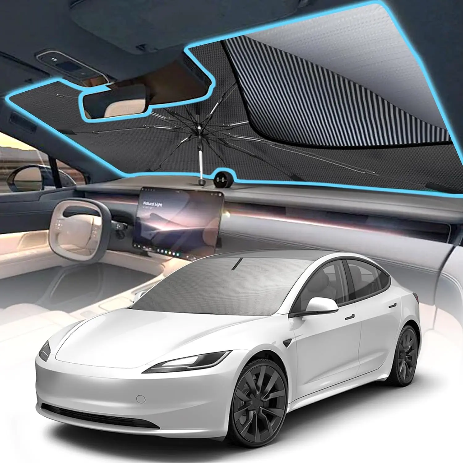 

[Оновление 2025 года] Складной автомобильный солнцезащитный козырек, 57 x 31 дюйм, УФ-защита с виниловым покрытием, сохраняет внутренние круто