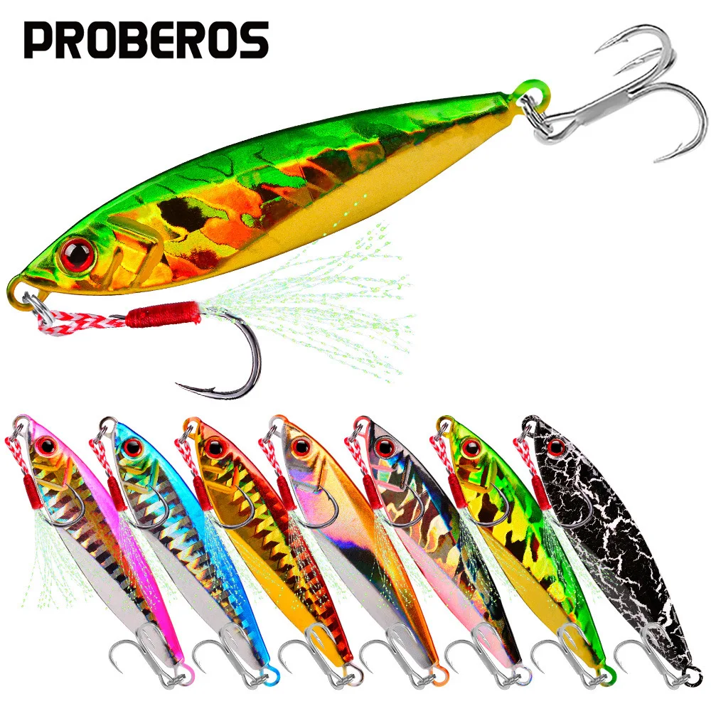 PRO BEROS 14G 21G 30G Metal Lure Spinning Baits Sea Bass Hook Jig Bait Lead Casting Minnow Sinking Top Colorful Fishing Tackle