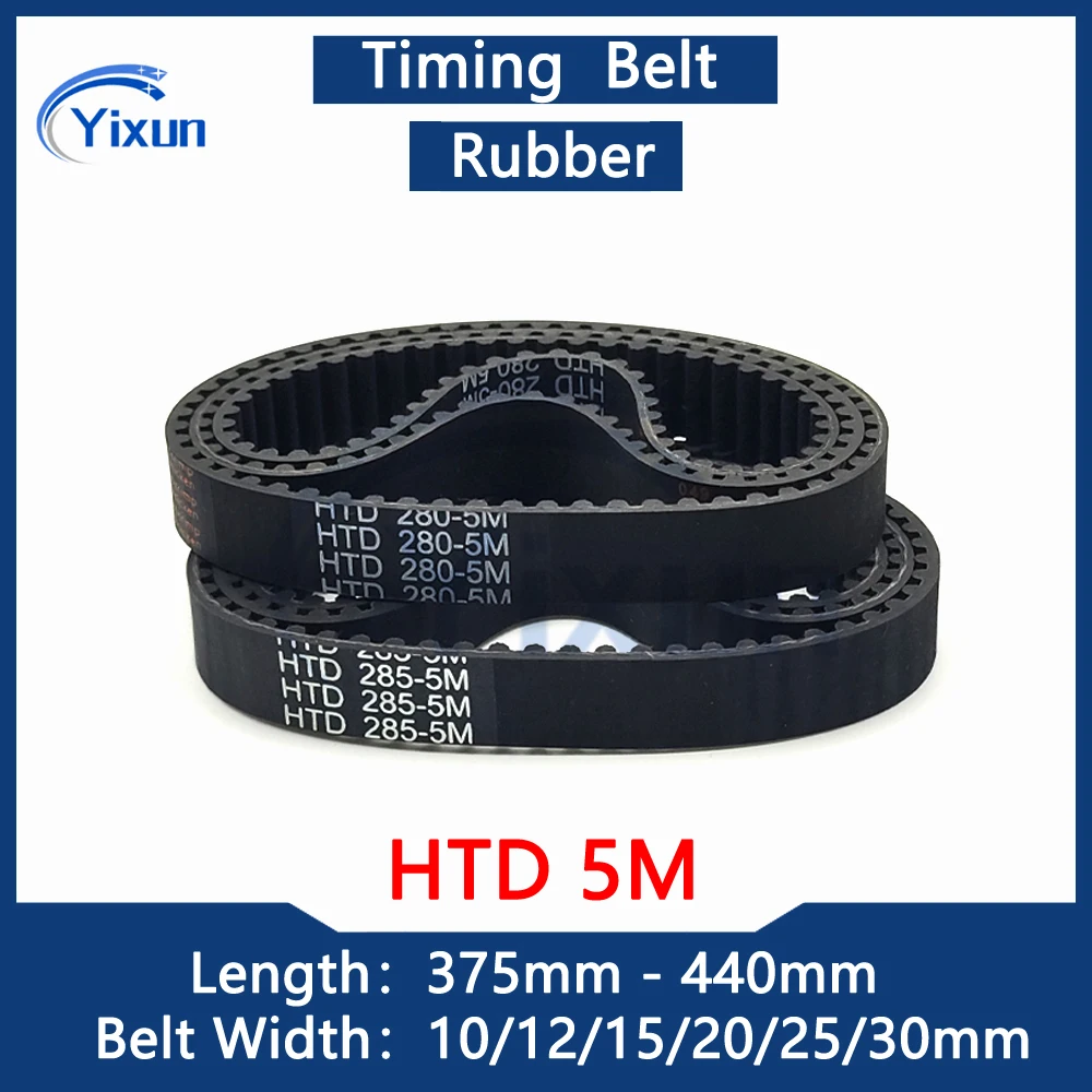 

HTD 5M Rubber Timing Belt Length 375 380 385 390 395 400 405 410 415 420 425 430 435 440mm Width 10/12/15/20/25/30mm Drive Belt