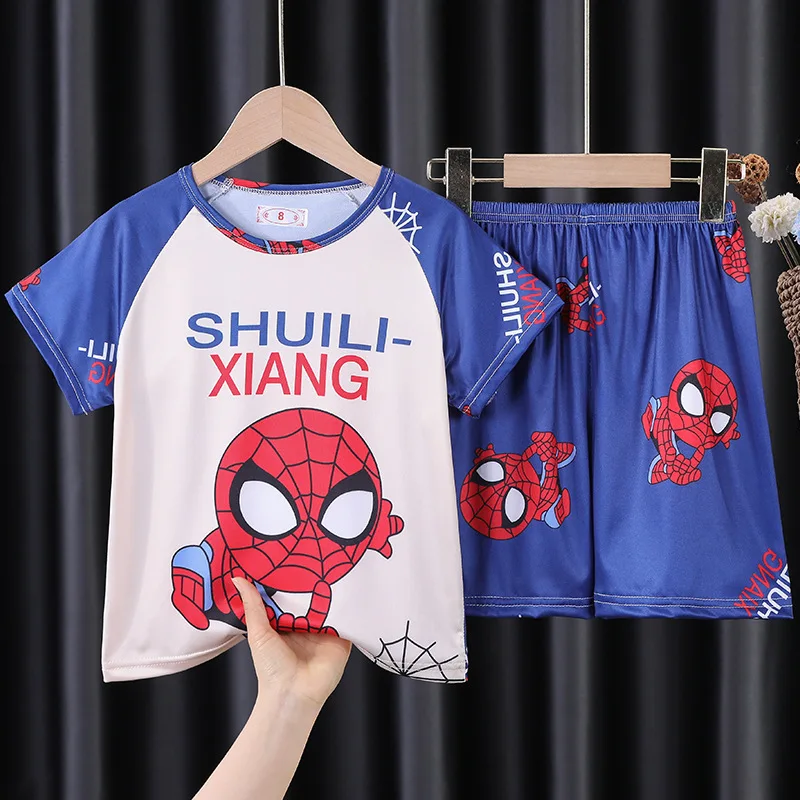 Zomer Kinderen Pyjama Set Korte Mouw T-Shirt Nachtkleding Pijama Jongens Spiderman Cartoon Pyjama