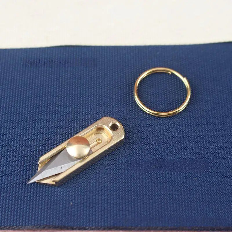 S Mini Brass Push Knife Keychain Portable Edc Pendant Unpacking Express Opener Outdoor Camping Tool Mini Knife Key Ring