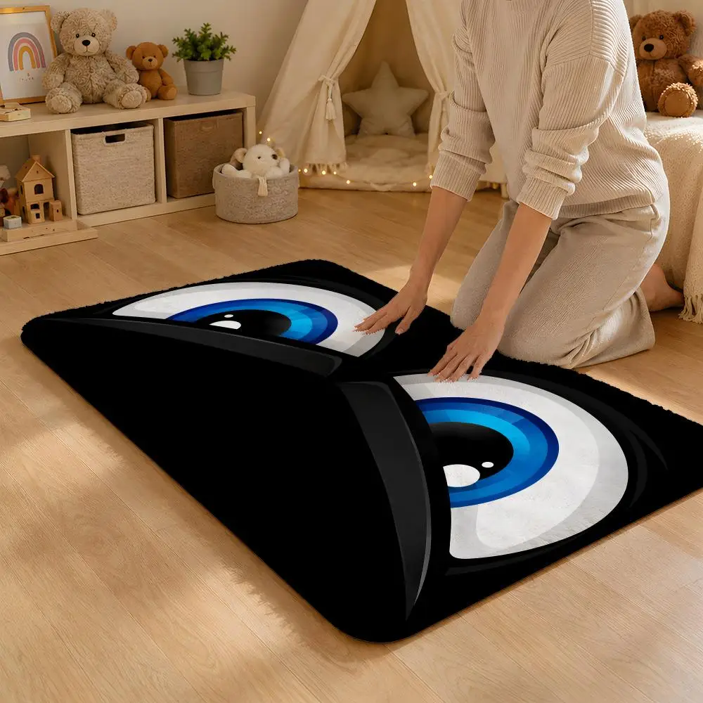 Angry Eye Design Floor Mat Flannel Rug Non Slip Absorbent Soft Washable For Entryway Hallway Bathroom Kitchen Decor