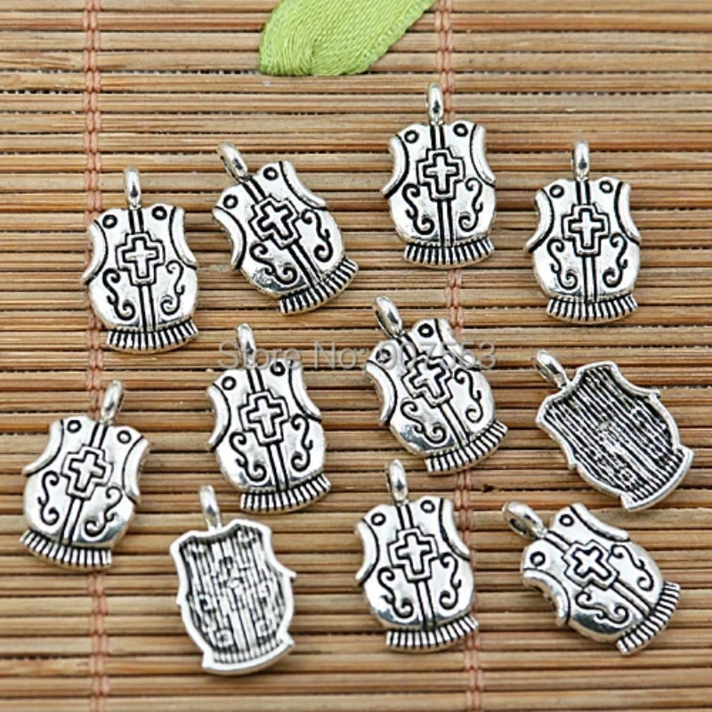 30pcs 16*10mm Tibetan Silver Cross Pattern Sheild Coat Design Charms EF1937 Charms for Jewelry Making