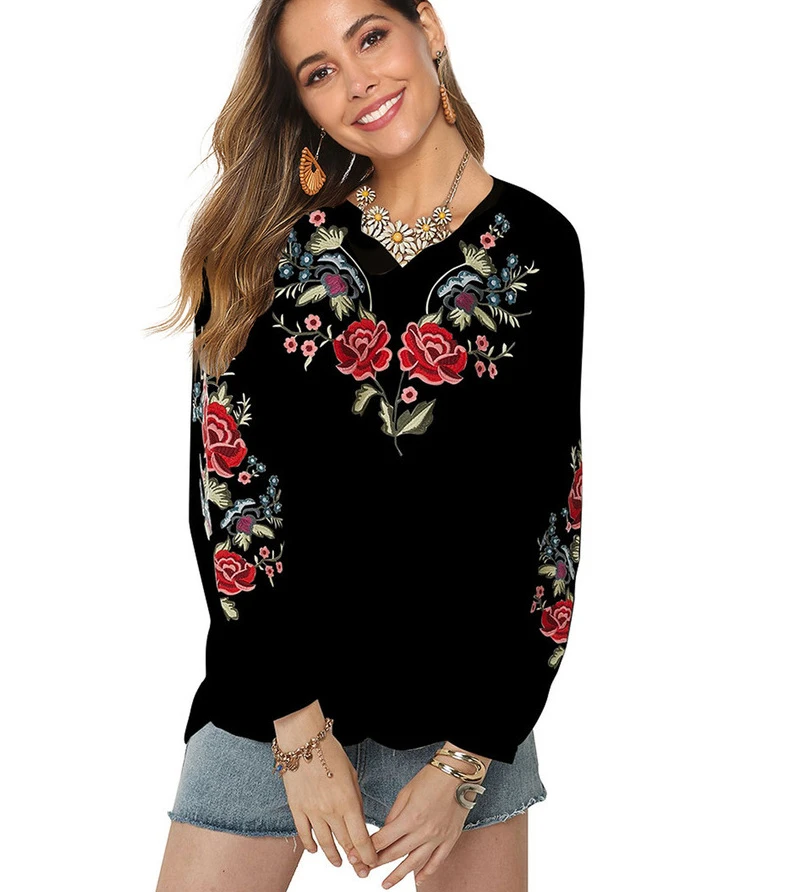 

TEELYNN Cotton Floral Embroidery Shirts for Women Tops Vintage Loose Spring/Autumn Bohemia Blouses Long Sleeve V-neck Blouse