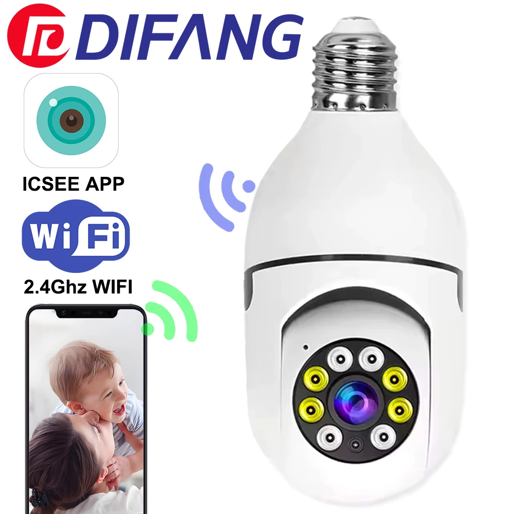 

DIFANG E27 Bulb Wifi Camera 360 Degree Wide Angle Motion Detection Two-Way Audio Mini Hidden Wireless CCTV PTZ Icsee Camera