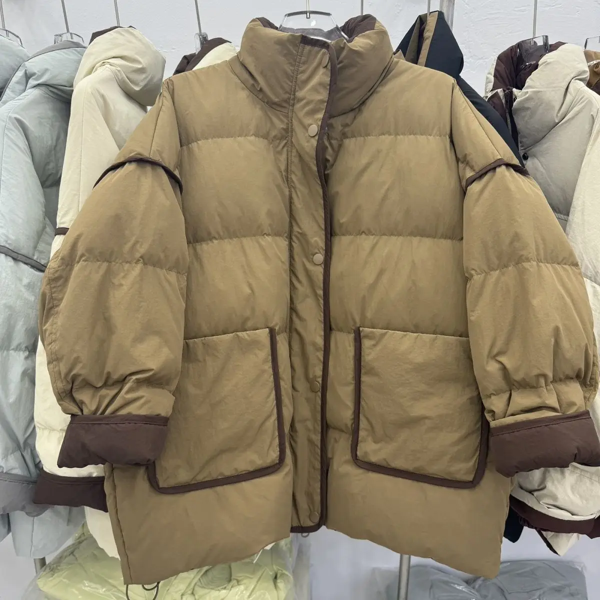 شتاء جديد المرأة أسفل سترة التنقل الترفيه الربط يندبروف الوقوف طوق المتضخم أسفل سترة #5