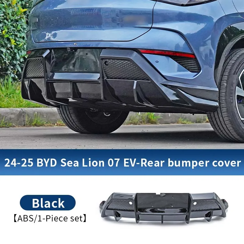 Body Kit Mobil Model Baru untuk Byd Sea Lion 07 Ev 24-25, Lips Bumper Depan dan Diffuser Belakang, Bahan PP Hitam Gloss