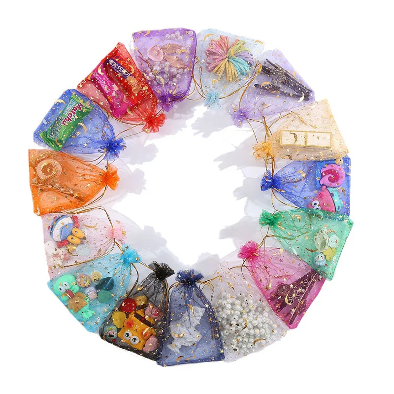 100pcs/lot 10*15cm Star Moon Drawstring Organza Christmas Bags For Wedding Candy Jewelry Packing Display Storage Bags